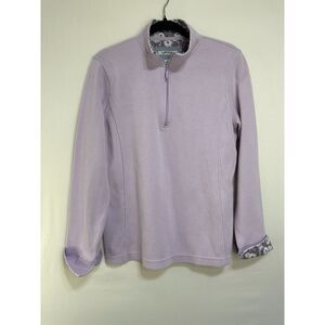 Orvis Women's Ribbed Knit Pullover 1/4 Sleeves Size L Daisy Flip Cuff and Collar